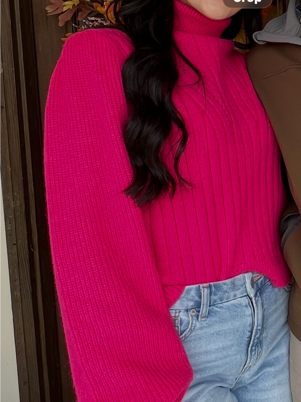 Women's Ribbed Balloon Sleeve Sweater - Hot Pink